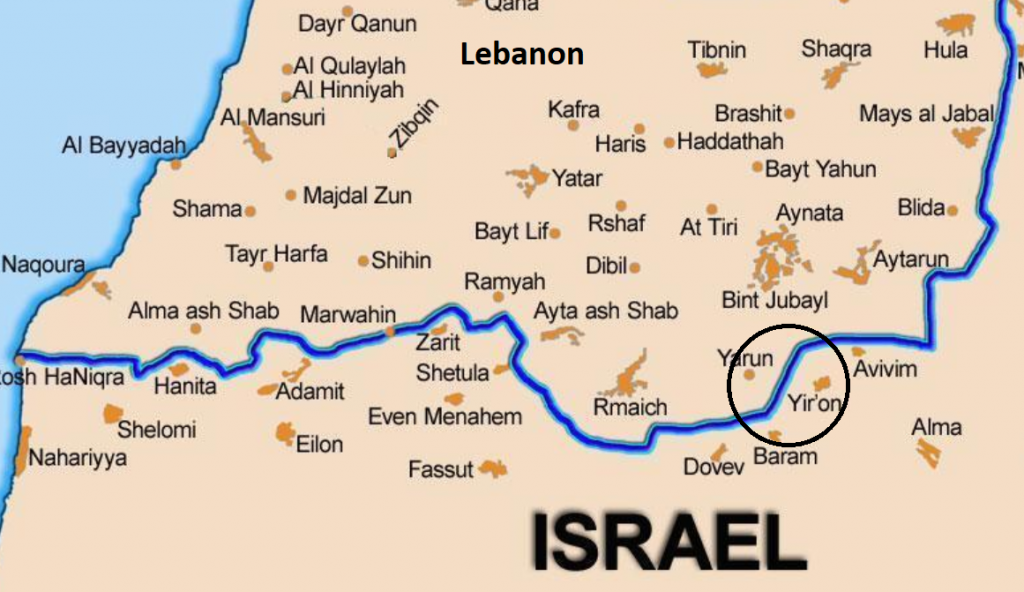 Part of the Israel-Lebanon border. Note the circled area.