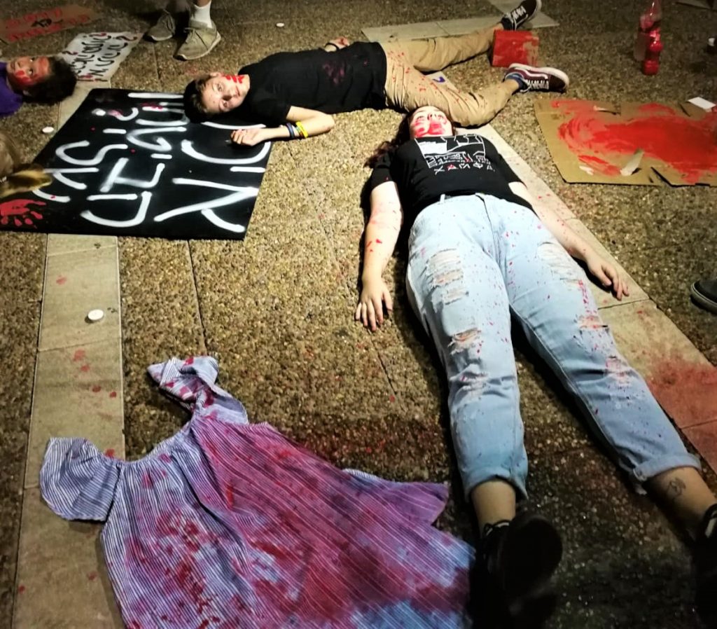 A "die-in" in a park in Tel Aviv last night protesting the lack of action regarding violence against women.