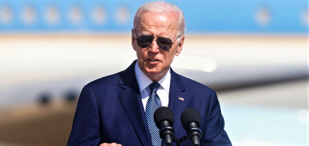 With Air Force 1 as a backdrop, President Biden speaks on the tarmac at Ben Gurion Airport yesterday (photo: Time).