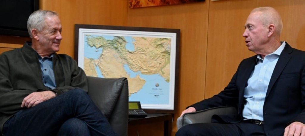 Outgoing "Defense" Minister Benny Gantz meeting with new Defense MInister Yoav Galant yesterday.