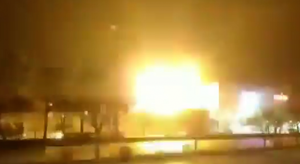 A bystander's photo of the moment Israeli drones struck a ballistic missile warehouse in Isfahan, Iran two nights ago.