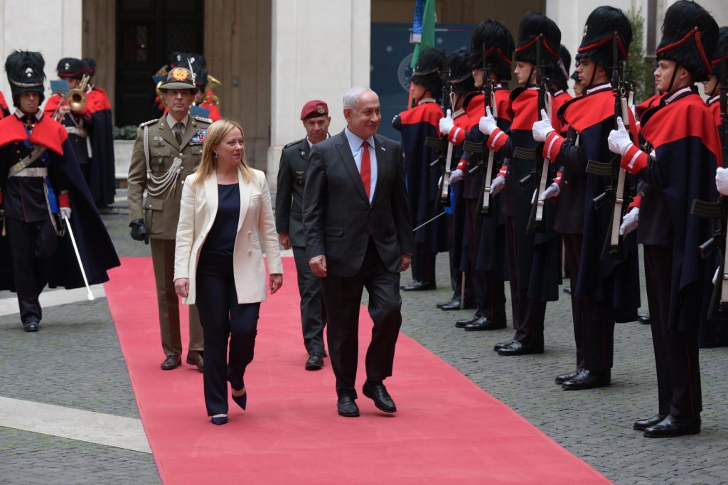 PM Netanyahu inspecting an Italian honor guard with Italian PM Georgia Meloni yesterday.