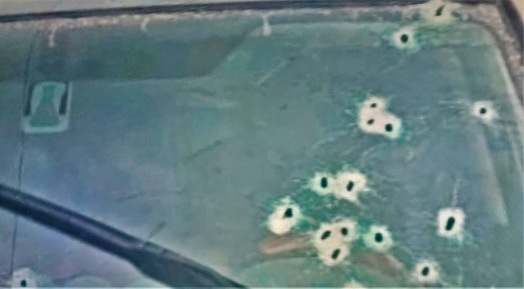 The car was hit with 14 bullets.