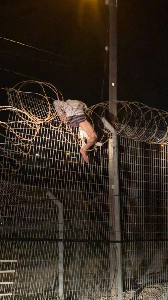 Hardly a night goes by that a Palestinian terrorist does not try to infiltrate a Jewish community. This terrorist got hung up two nights ago in the barbed wire perimeter protecting Kiryat Arba.