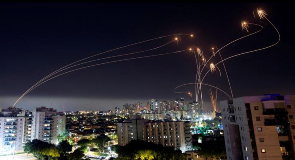 The scene over Ashkelon last night as a barrage of missiles was intercepted by Iron Dome interceptors.