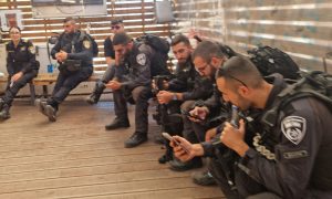 Security personnel at the top of the Mughrabi ramp.