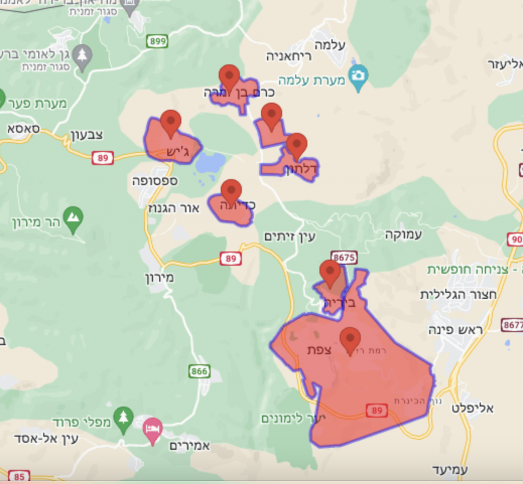 Northern Israel all the way down to the Kineret was pummeled by Hezbollah missiles and drones again last night. The large red area above is Tzfat (Safed) which was hit by a major barrage.